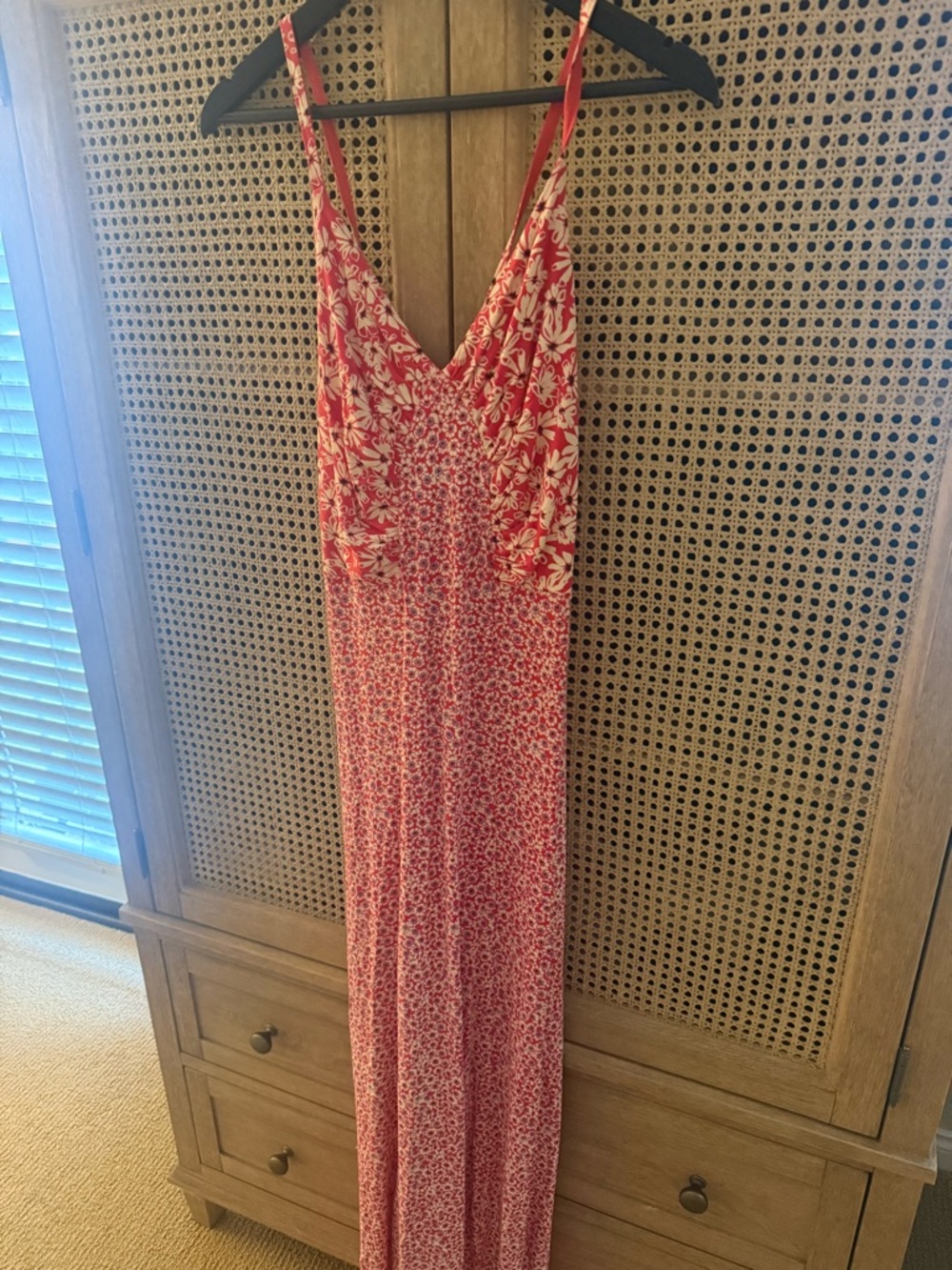 Free People Red Floral Maxi Dress with Mixed Prints